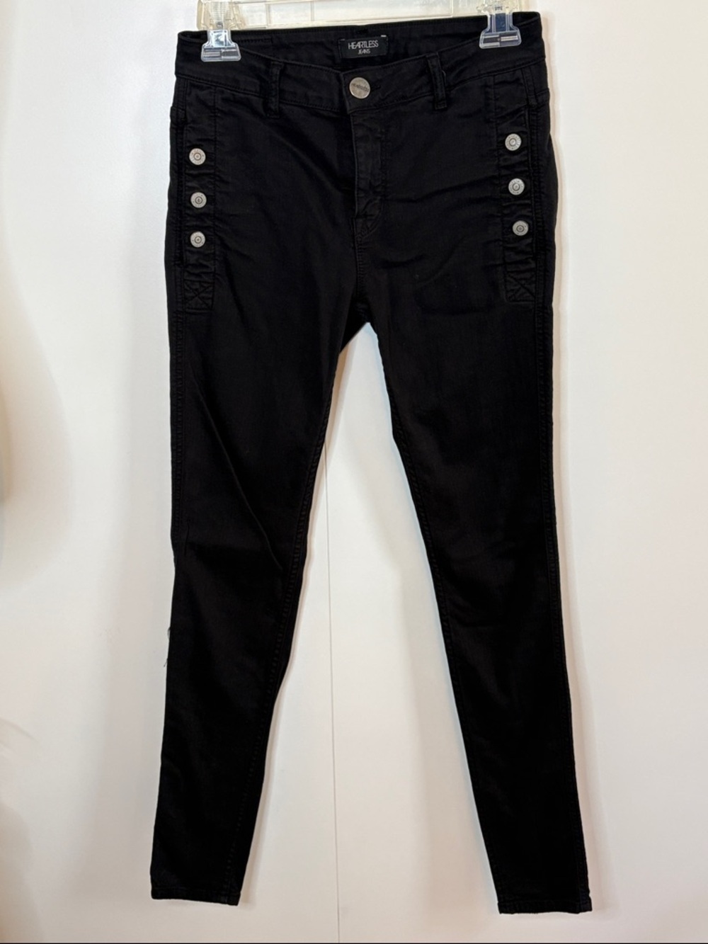 Heartless Black Skinny Jeans with Side Button Accents - 26